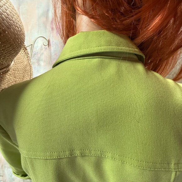 📌Sharagano Lime Green  Sheath Dress with Roll Up Sleeves and Pockets - Picture 9 of 16